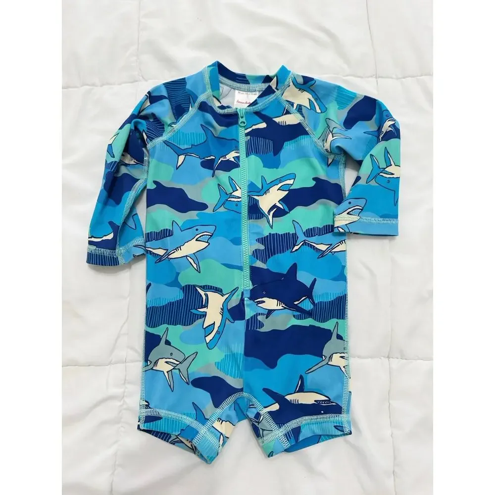 Hanna Andersson Baby Shark Rash Guard Swimsuit 6-12M Blue